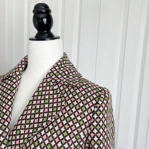 Preppy Pink Green Tweed Coat With Belt (S) Blendshe - Picture 5 of 14